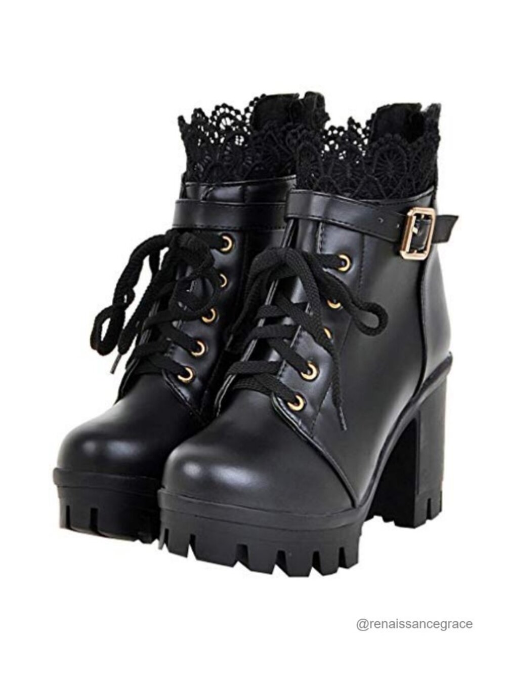 Chunky Platform Lace-Up Ankle Boots High Heel Zipper